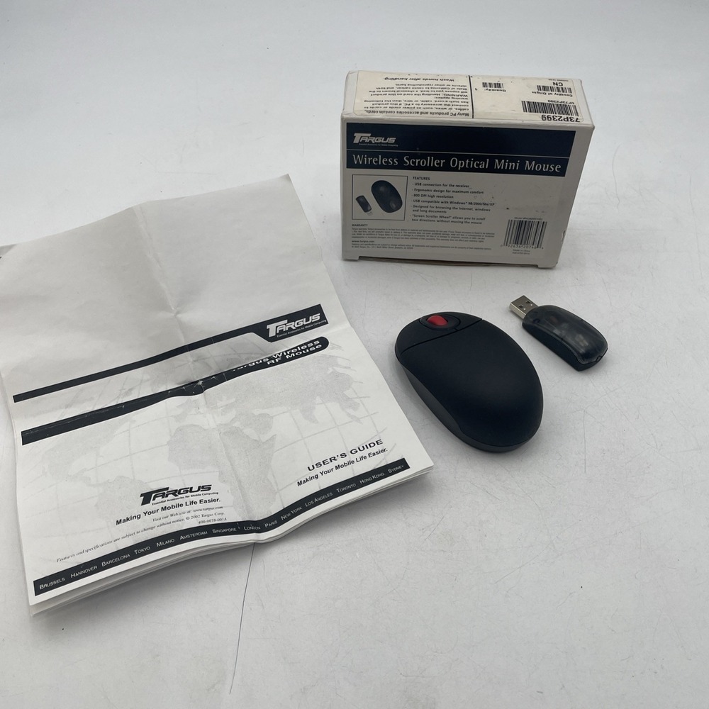 Vintage Targus PAUM005V2 Wireless RF Scroller Mouse With Receiver Dongle &Manual